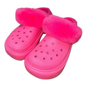 CROCS Pink Fuzzy Mules